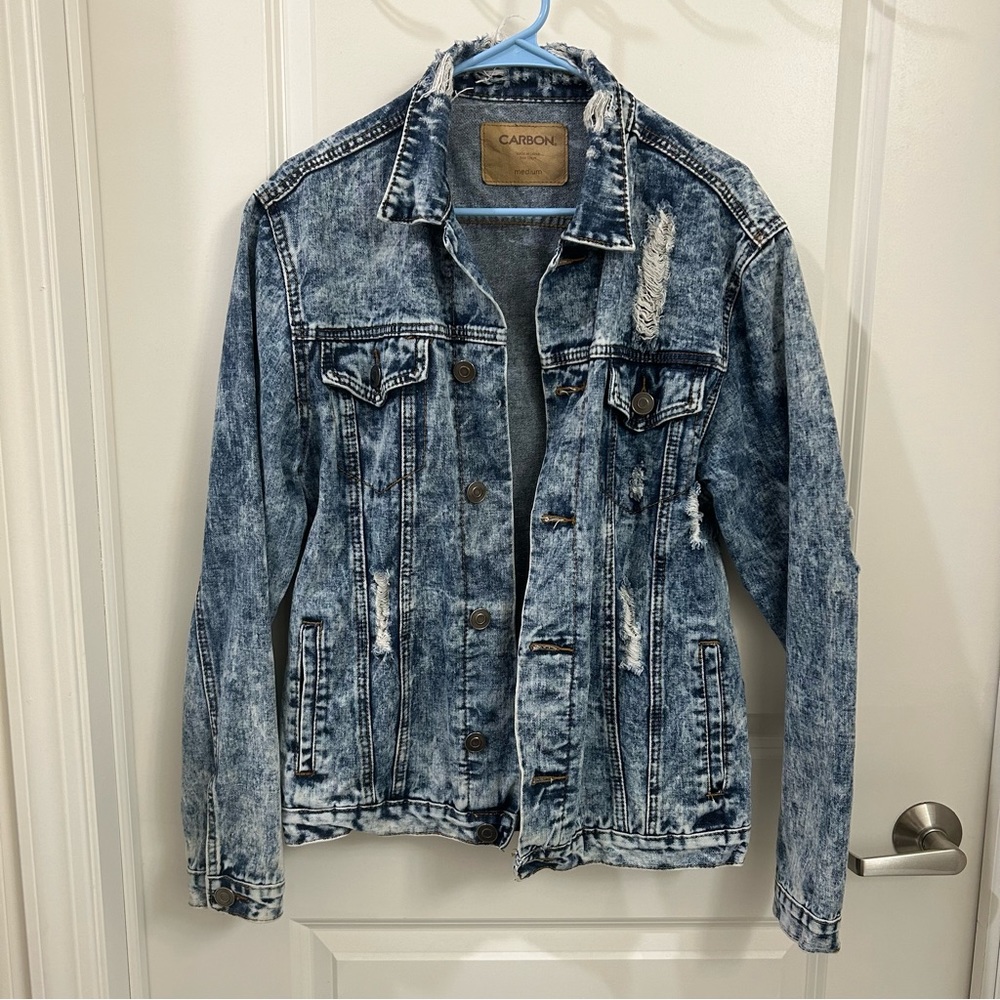 Vintage Acid Wash Distressed Denim Jacket Size Medium